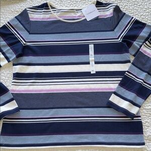 NWT Croft & Barrow Navy Multicolor Striped Long Sleeve Top Classic Preppy Sz XL